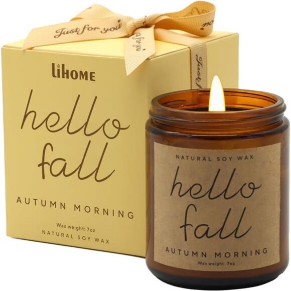 7oz Hello Fall Natural‎ Soy Wax Autumn Morning Scented Candle for Home Fragrance - Picture 1 of 7